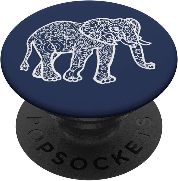 Navy Blue Elephant Mandala Floral Flower Design PopSockets Swappable PopGrip