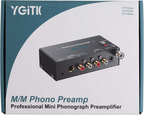 6.35MM MM 12V Phono Turntable Preamp, Mini Preamplifier with RCA Input & Headphone and RCA Output, Low Noise Operation
