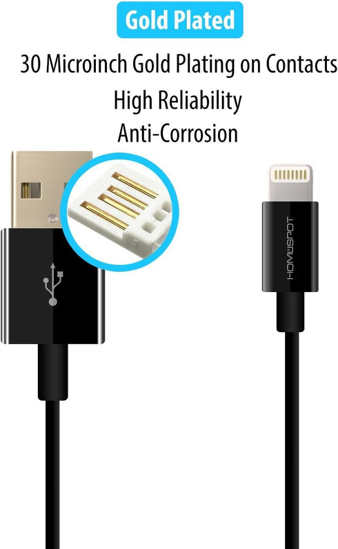 HomeSpot 8pin Cable Fast Charging USB Power Charge & Sync Cable for Smartphones & Tablets, Black 1 Pack