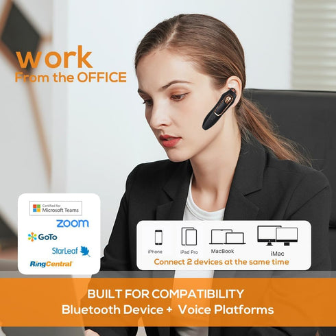 Single Ear Bluetooth Headset with 30H Talking Time, Noise Canceling Hands-Free Calls Wireless Earpiece for Driving, Gold
