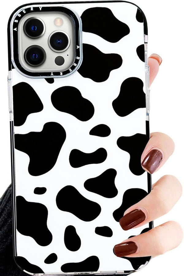 Abbery iPhone 12 Pro Max Case, Cute Clear Soft Silicone TPU with Cow Print Pattern, Shockproof Protective Cover for