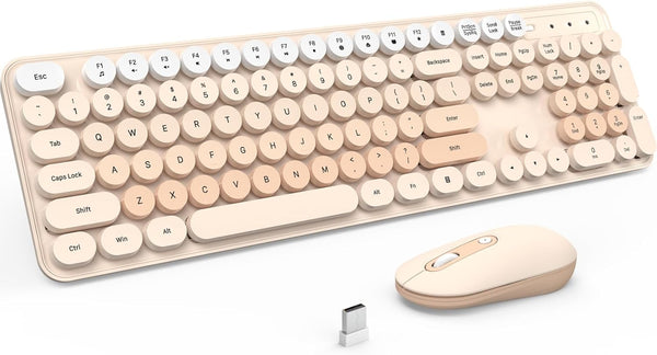 Wireless Keyboard and Mouse, Silent Keyboard Mouse Combo, Full-Sized Colorful Typewriter Keyboard