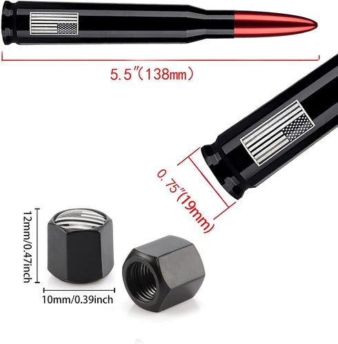 HVSTTPK F150 F250 F350 1500 2500 3500 Truck Bullet Antenna with Valve Stem Caps, Mast for GM Ford Chevy Silverado HD