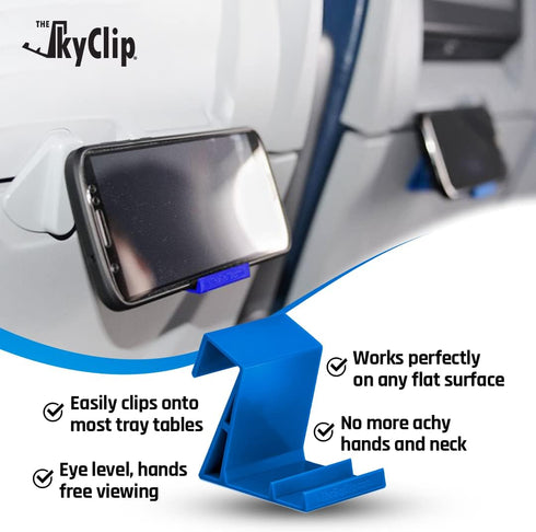 Airplane Cell Phone Back of Seat Inflight Tray Table Clip & Sturdy Phone Stand, Travel Must Have (Blue 2 Pack)