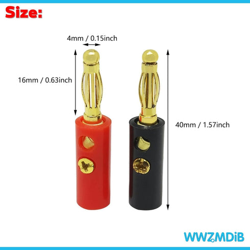 12Pcs/6pair 4mm Stackable Banana Plugs, Gold Plated Connectors for Speaker Wire