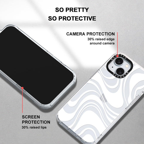 MOSNOVO iPhone 15 Case - Clear TPU Bumper, Shockproof, 6.6 ft Drop Impact, Anti Peel Off Tech, White Swirl Design, 6.1"