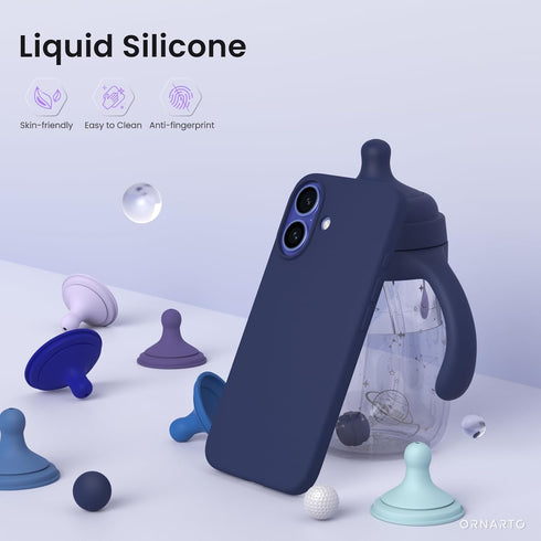 ORNARTO 16 6.1", 3 Compatible with iPhone Case Slim Liquid Silicone Layers Full Covered Soft Gel Rubber Shockproof