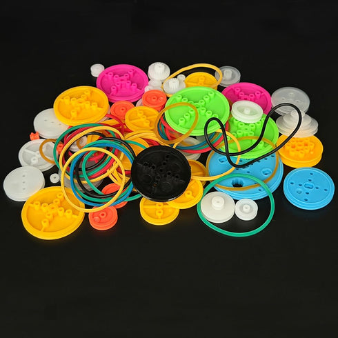 URIMPAVIDO 95PCS Set (95) Belt Pulley Plastic Belt Pulley with Rubber Band for RC Car Truck Robot DIY Model Toy