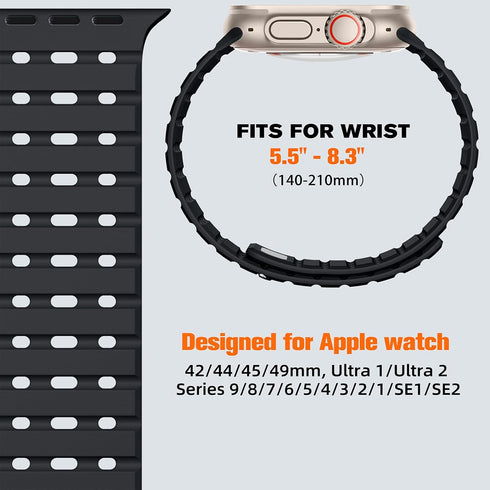 Compatible with Apple Watch Ultra 2/Ultra Band, 49mm/45mm/44mm/42mm, Magnetic Silicone Rugged Sport Watchband