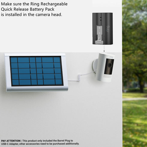 Ring Barrel Plug to USB-C Adapter for Barrel Plug Solar Panels and USB-C Cameras - Black for Solar Panel