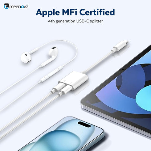 USB C Splitter 1 in 2 Out, Dual USB C Headphone and 60W Charger Adapter, Type C Audio Adapter for iPhone and Samsung