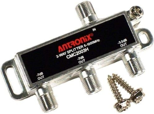 Antronix CMC2003H-A High Performance 3-Way Horizontal Splitter, -3.5dB -7dB, 5-1002 MHz for Coax Cable TV & Internet.