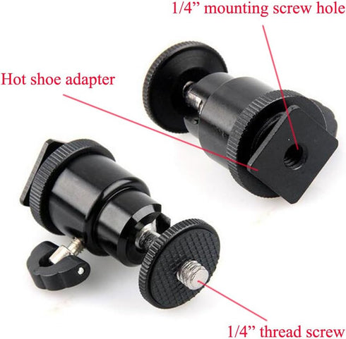 Walway 360 1/4" Hot Shoe Mount Adapter, Degree Screw Swivel Mini Ball Head Cradle Adapter for DSLR