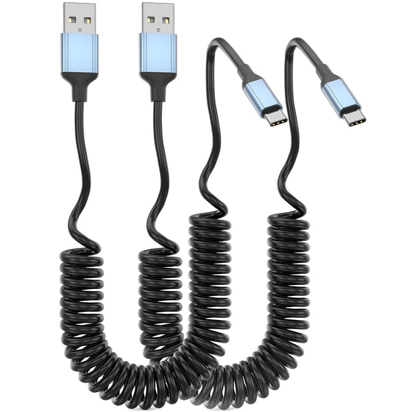 Coiled USB C Cable, 2Pack Retractable USB C Charger Cable Car Play for iPhone 15, Samsung Galaxy S23, Google Pixel,