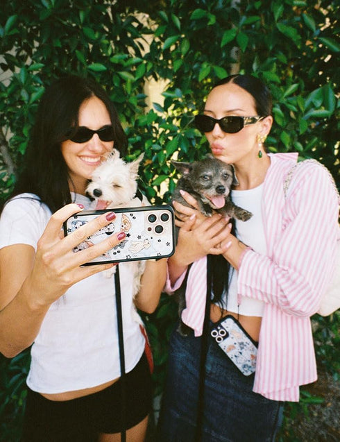Wildflower Cases Puppy Party Case for Apple iPhone 13 Pro | Trendy Blue, Dogs, White, Protective Black Bumper, 4ft Drop