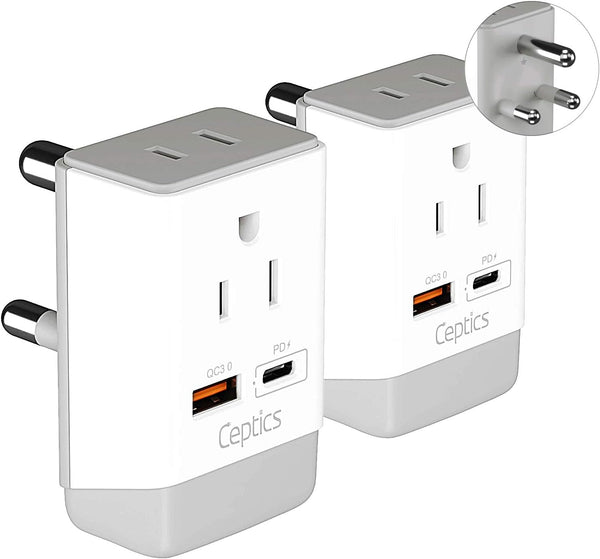 Ceptics South Africa Travel Plug Adapter 2 Pack, QC 3.0 & PD, Dual USB & USB-C, Type M AP-10L, Fast Charging
