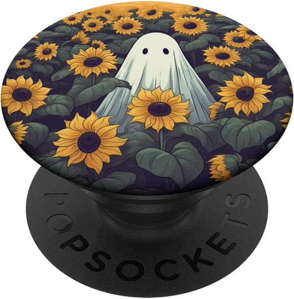 Retro Ghost Sunflower Floral Design | Halloween Women Graphic PopSockets Standard PopGrip