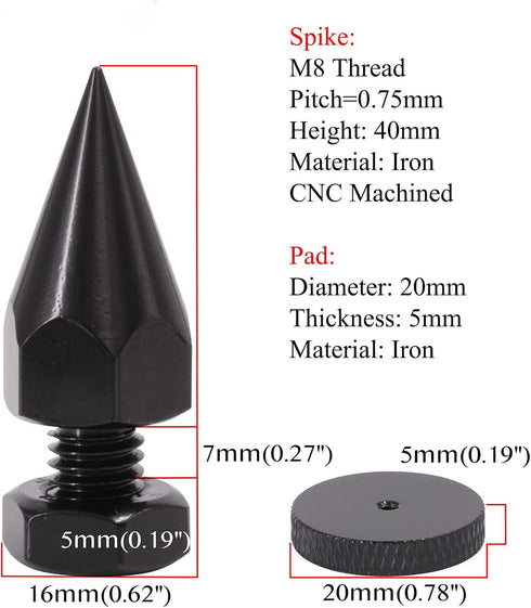 Flushbay 4 Pack M8 (M8) Speaker Spikes Floor Protectors Adjustable Speaker Isolation Spikes Black for Subwoofer CD DVD