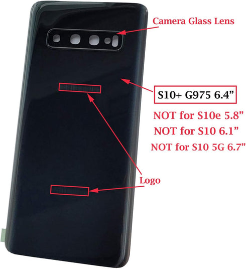 Galaxy S10+ Rear Back Glass Door Cover Replacement - Black for Samsung Galaxy S10+ SM-G975U