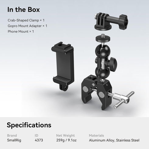 SMALLRIG Camera Mount Clamp Kit, Ball Head Magic Arm with Clamp for GoPro, Webcam, Camera, Phone, and Light
