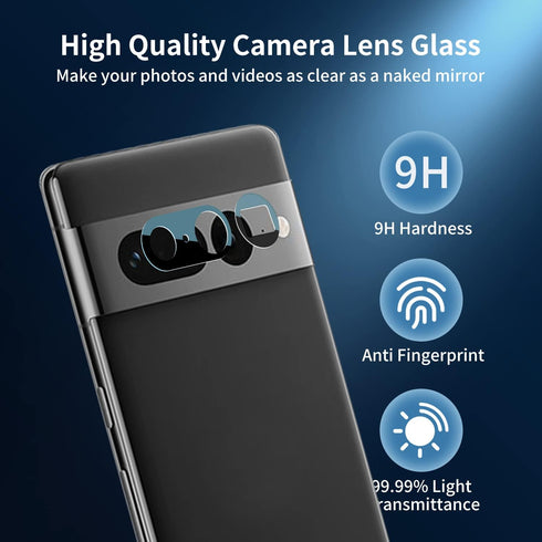 2 Pack Back Rear Camera Lens Glass Replacement for Google Pixel 7 Pro 5G 2022 with Pre-Installed Adhesive, Repair Tool