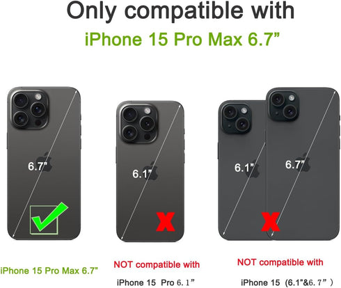 Wallet Case Compatible with iPhone 15 Pro Max (6.7"), Slim Protective Case with Card Holder and Screen Protective