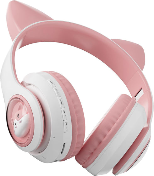 Cat Ear Bluetooth Headphones,Toddlers Kids wireless Headphones for boys girls Amazon Fire Tablet/Laptop/Pad/School (white pink 2)
