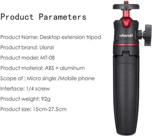 ULANZI MT-08 11 Extension Rod Tripod Mini Selfie Stick Tripod Stand Handle Grip for iPhone Pro Max Samsung Camera Sony