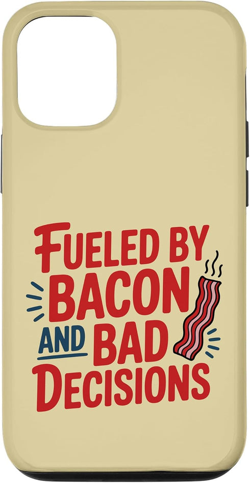 Bacon Funny Breakfast Meme T-Shirt for Men Women Fueled by Bacon and Bad Decisions Funny Bacon Case for iPhone 12/12
