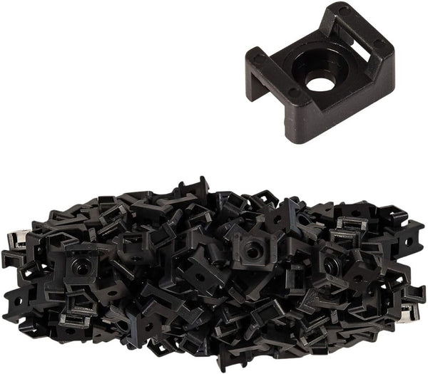 GTSE 100 Pack Black Screw Mounts, Saddle Type Zip Tie Anchors for Zip Ties Up to 0.2" Wide