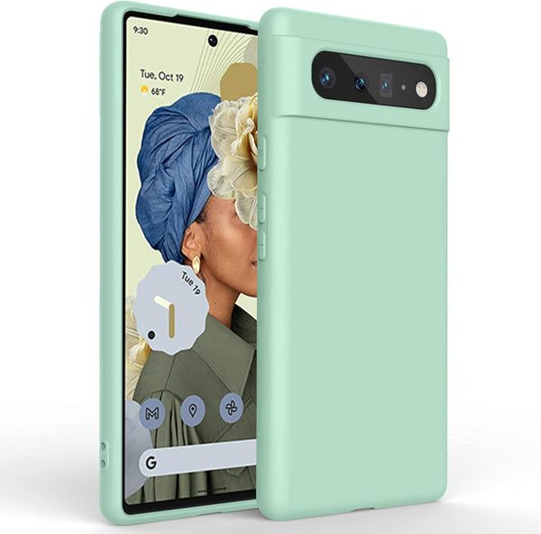 Amzpas Silicone Phone Case for Google Pixel 6, Soft Protective Anti-Scratch Shockproof Cover for Women Men, Cyan
