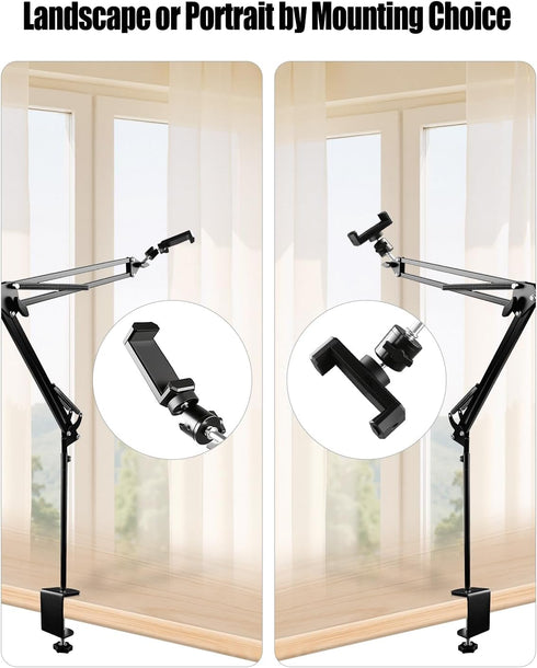 DYVBXS Overhead Phone Mount with Adjustable Arm and Desk Clamp, Camera Desk Mount Fit for DSLR iPhone Webcam Ring