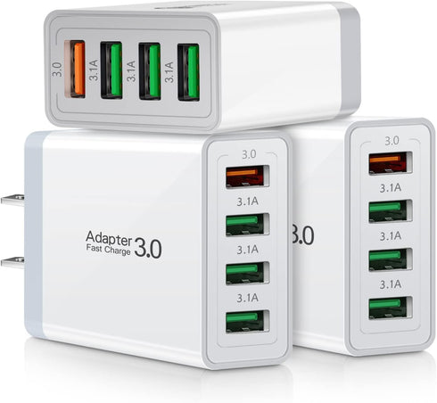 iSeekerKit 3-Pack Fast 3.0 Wall Charger - 4 Ports USB Wall Charger Adapter for Samsung Galaxy and iPhone