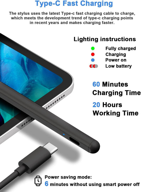 Magnetic POM Tip Stylus Pen for Touch Screens, Rechargeable Digital Pen Compatible with iPhone/iPad/Android Devices