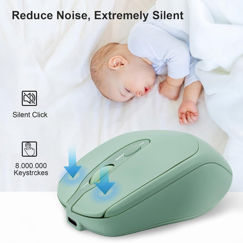 Rechargeable Wireless Mouse, Bluetooth Mouse for Laptop/iPad/MacBook Pro/Air, Slim Silent Mouse (Green)