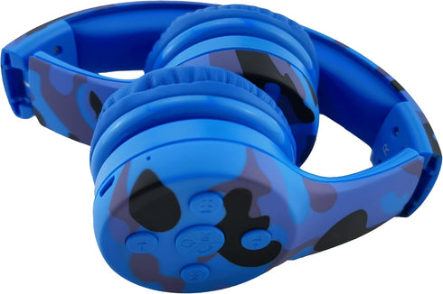 Toddler Headphones Wireless,Kids camo Bluetooth Headphones, 15 Hours Play time, 93db Foldable with Built-in Mic for Cell Phones TV Tablet Network Boys Girls (bs690 Blue Camo)