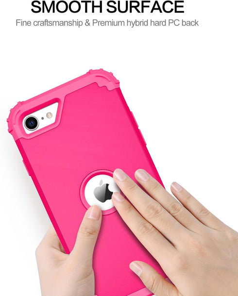 BENTOBEN iPhone SE 2022/2020 Case, Heavy Duty 3-in-1 Rugged Shockproof Cover, Hot Pink for Girls & Boys.