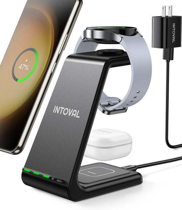 Intoval Wireless Charger - Charging Station for Samsung Galaxy Phone/Watch/Buds, Fit for Note 20/10, Galaxy Watch 4/3