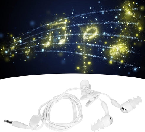 SYH&AQYE Waterproof Short Cord Headphones, 3.5mm Sport Wired Swimming Earbuds, Ergonomic In-Ear Headphones, White