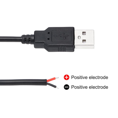 PATIKIL 1M/3Ft 5V 3A USB Pigtail Extension Power Cable, 3 Pcs Black 22AWG USB Plug to 2 Pin Bare Wire Connector for DIY