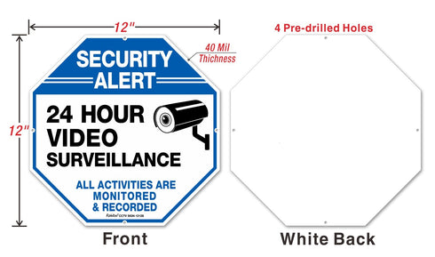 Video Surveillance Sign,Security Camera Sign, 12x12 Security Alert 24 Hour Video Surveillance Metal Sign,All Activities Are Monitored & Recorded Aluminum Sign for CCTV Video Surveillance Signs Outdoor