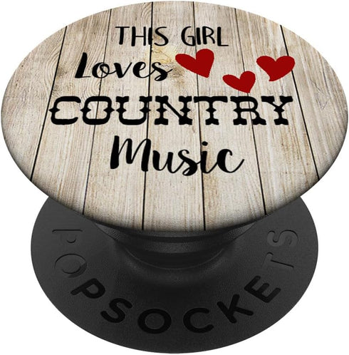 PopSockets PopGrip: Swappable Grip for Phones & Tablets - This Girl Loves Country Music - Wood Background