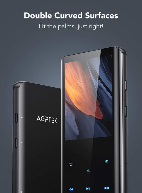AGPTEK 64GB MP3 5.3, A19PL 2.4" 128GB, Player with Bluetooth Curved Screen Portable Music Player with Speaker Lossless