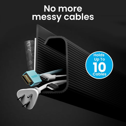 EVEO Cable Management Under Desk Kit (6 Units) - Cord Cover, Cable Hider, Self-Adhesive Cord Organizer Tray, Black