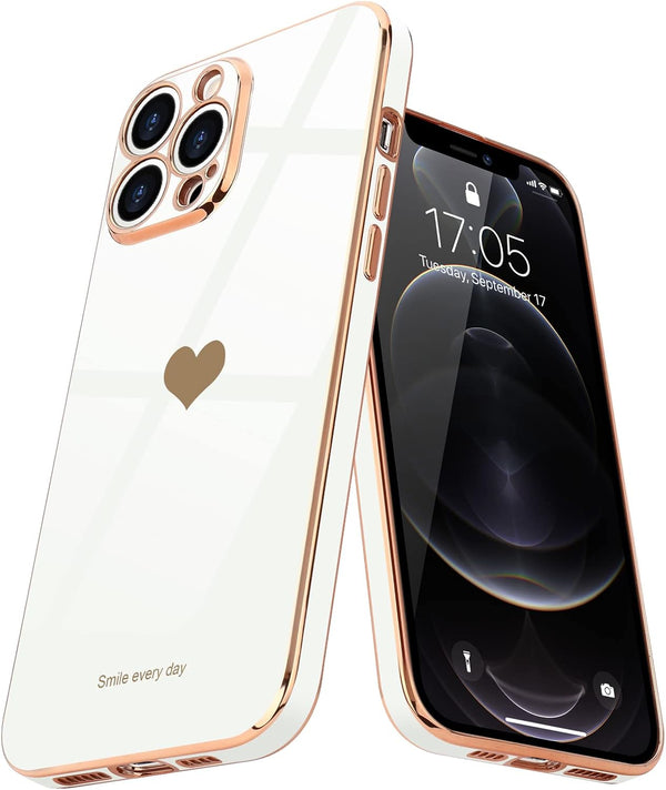 Teageo Cute Love-Heart Case for iPhone 12 Pro Max, White, Luxury Bling Soft Back Cover with Raised Camera Protection