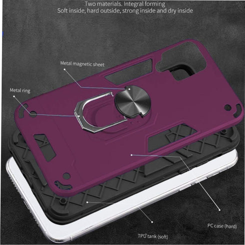 Folmeikat Samsung Galaxy A12 5G Case, Shockproof Armor with 360 Rotating Ring Kickstand, Wine Red
