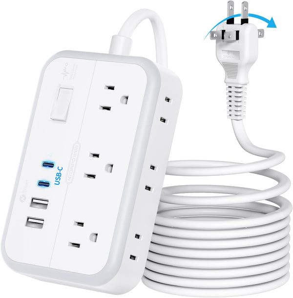 NTONPOWER 15 FT Extension Cord, 1875W Two Prong to Three Prong Adapter, 4 USB Ports, Surge Protector for Old House