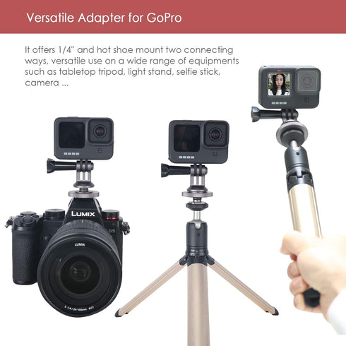 NICEYRIG Hot Shoe Mount Adapter for GoPro Hero 10/9/8/7/6/5, Compatible with Tripod and DSLR Camera