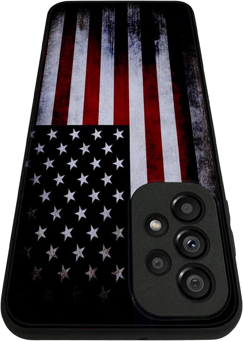 Tnarru Samsung Galaxy A23 Case, Black American Flag Pattern, Hard PC Back & Soft TPU Sides, Shockproof Protection