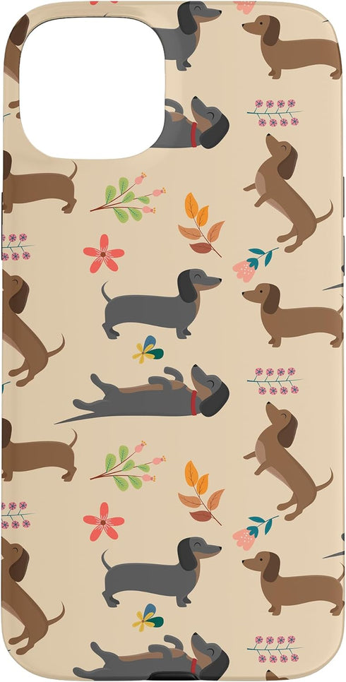 Dachshund Mom Doxie Lover Flower Dachshund Pattern Sausage Dog Lover Wiener Flower Pattern Case for iPhone 15